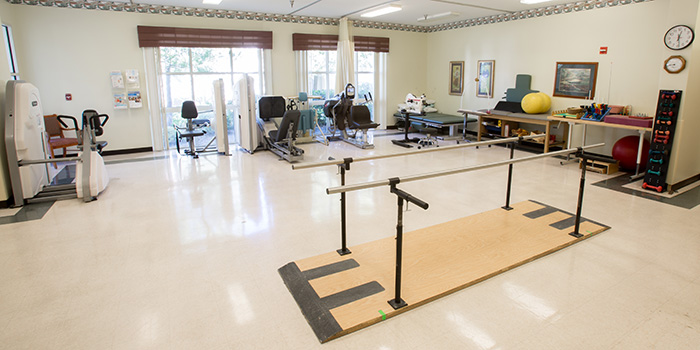 Rehabilitation gym with nicely organized equipment